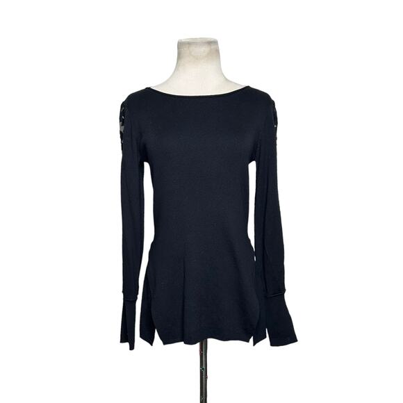 Nic+Zoe Black Flash Of Lace Boat Neck Sweater size small - Picture 8 of 13